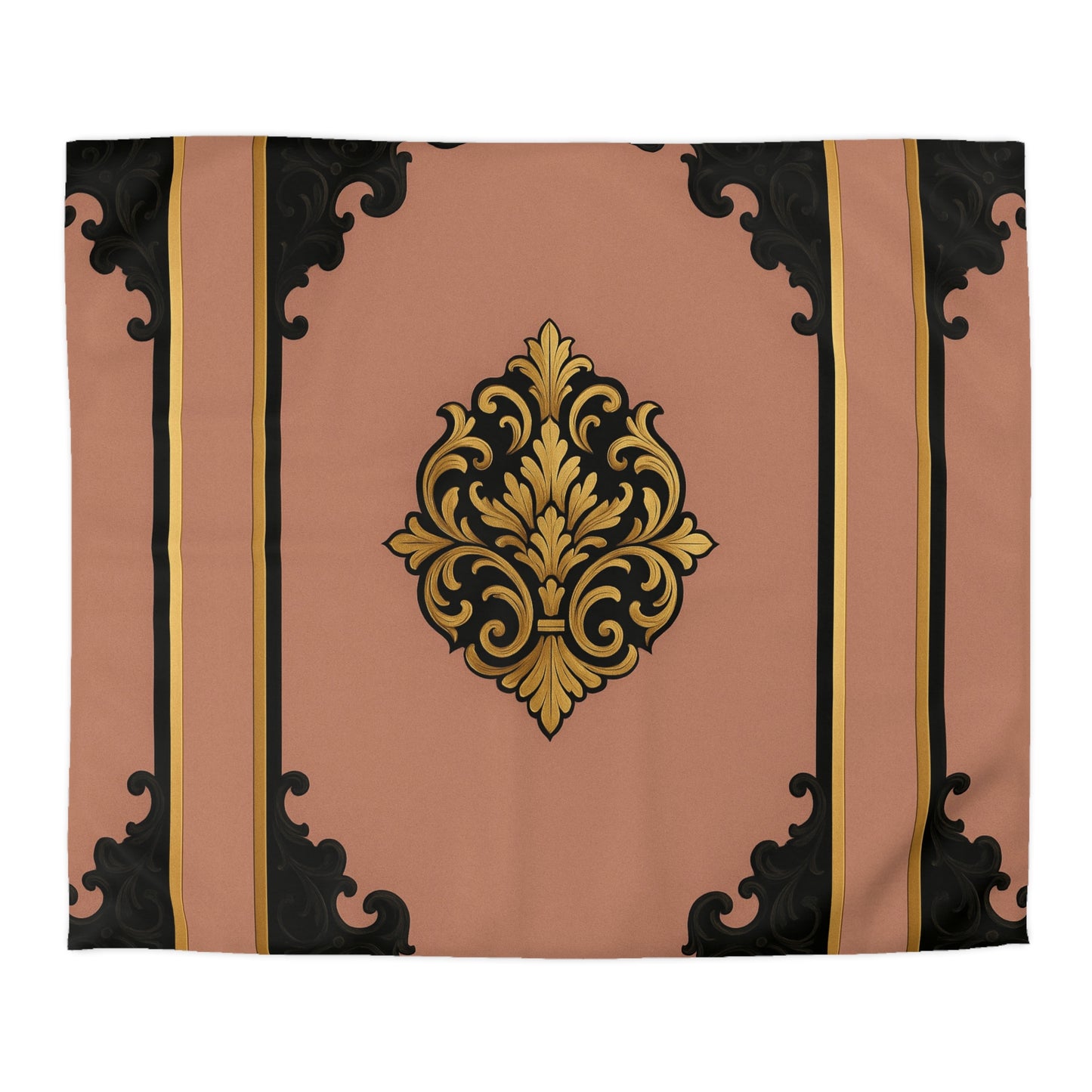 Mauve & Black-Gold Elegant Baroque Microfiber Duvet Cover - Chic Bedroom Decor, Luxurious Bedding, Home Makeover, Gift for Her, Elegant Style