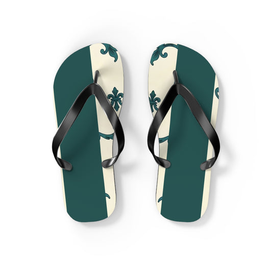 Stylish Summer Flip Flops, Trendy Beach Footwear, Casual Summer Sandals, Vacation Accessories, Eco-Friendly Summer Shoes - Teal Striped Rococo
