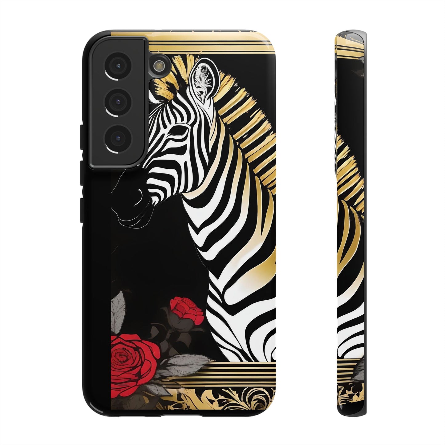 Phone Case - Elegant Zebra & Roses Design