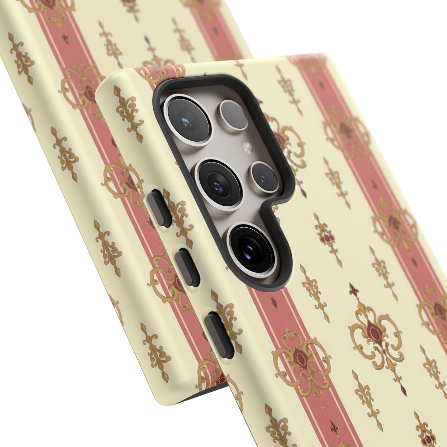 Elegant Floral Motif Phone Case - Tough Cases with Vintage Design - Mauve Striped Gold Damask