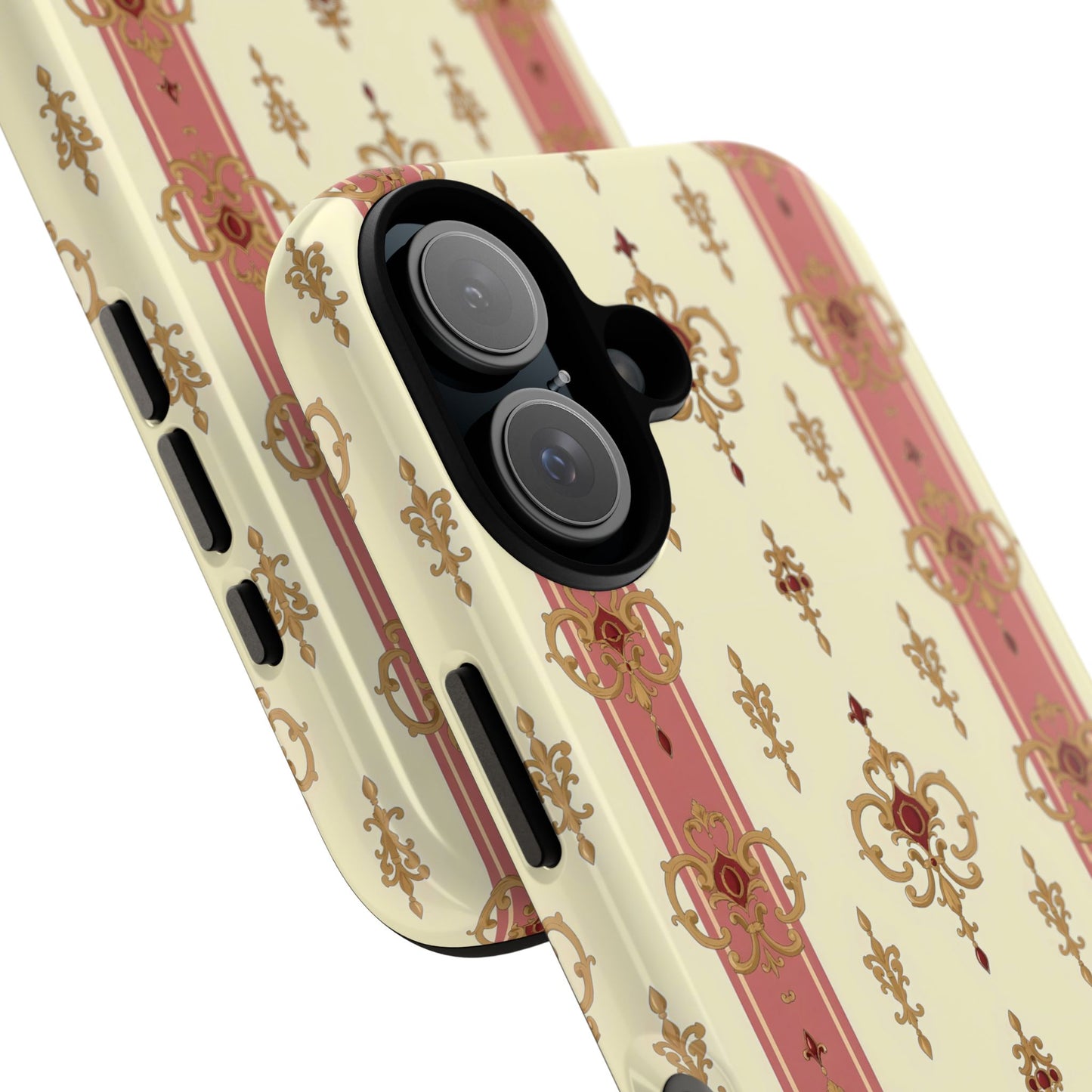 Elegant Floral Motif Phone Case - Tough Cases with Vintage Design - Mauve Striped Gold Damask