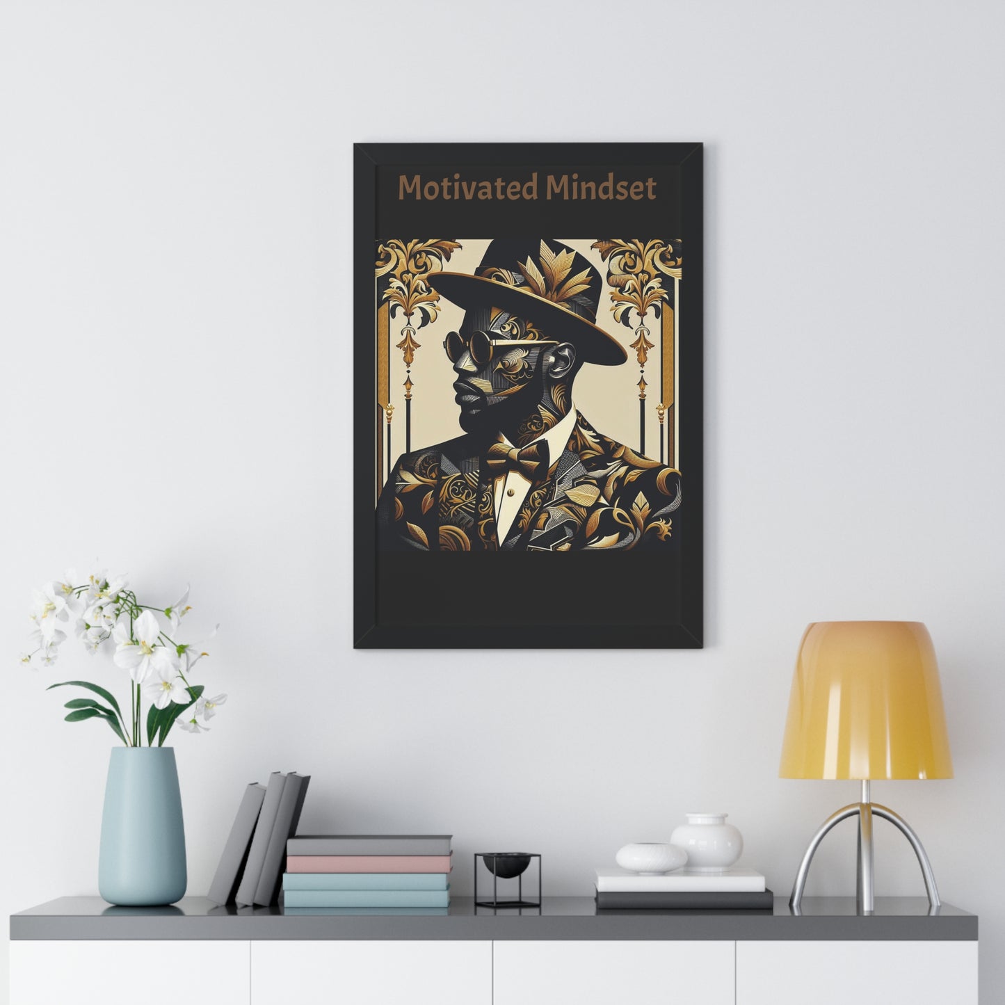 Motivated Mindset Framed Vertical Poster | Inspirational Wall Art, Office Decor, Motivational Gift, Home Decor, Black Art