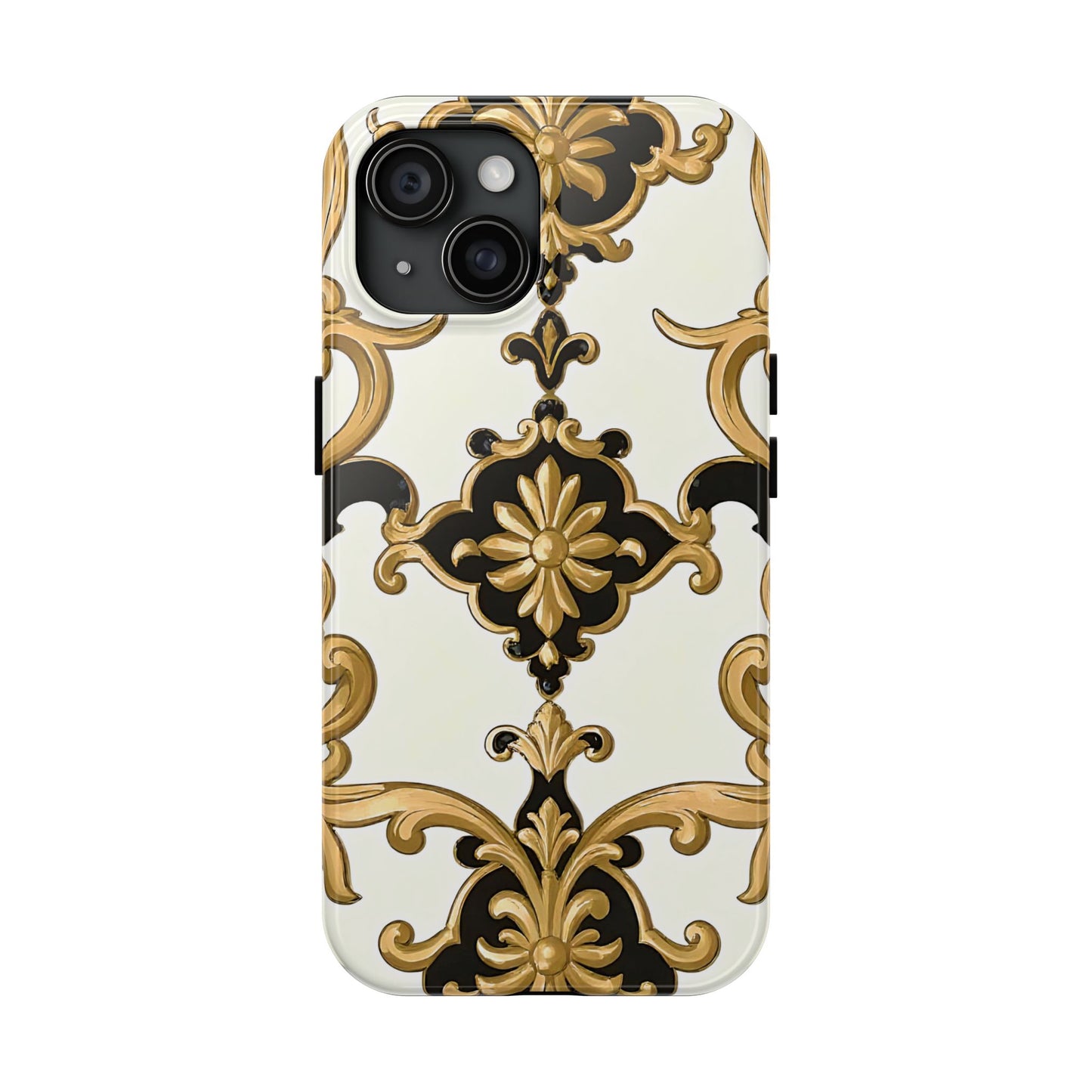 Elegant Floral Tough Phone Cases, Durable Phone Cover, Stylish Phone Accessories, Gift for Her, Chic Phone Cases - Black & Gold Rococo