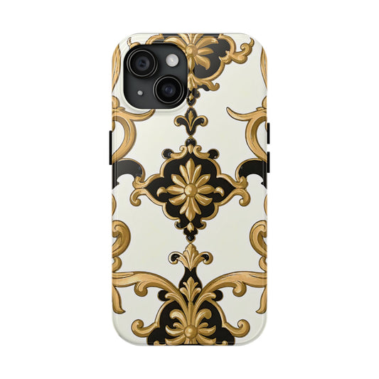 Elegant Floral Tough Phone Cases, Durable Phone Cover, Stylish Phone Accessories, Gift for Her, Chic Phone Cases - Black & Gold Rococo