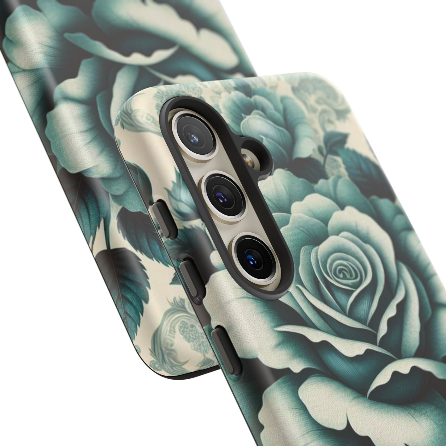 Elegant Floral Motif Phone Case - Tough Cases with Vintage Design - Teal Roses & Damask