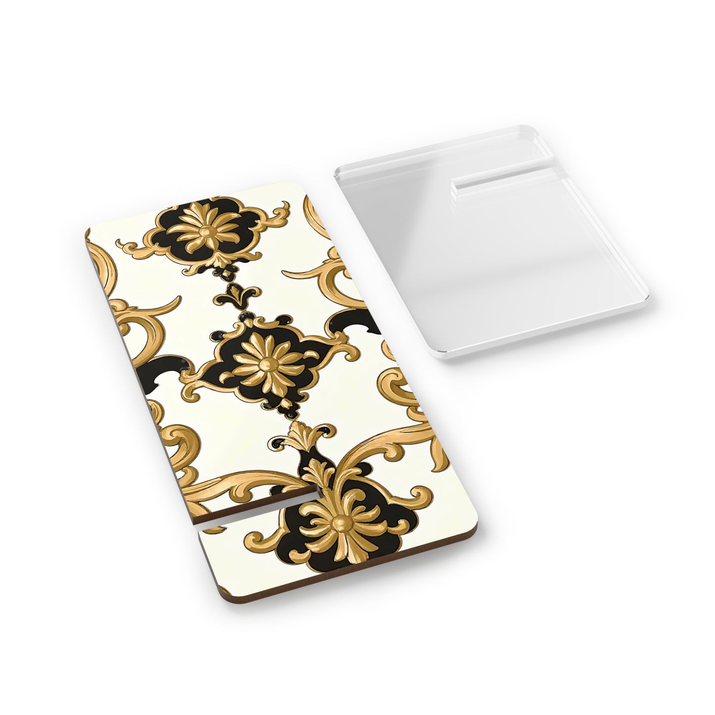 Elegant Smartphone Display Stand, Chic Desk Organizer, Home/Office Decor, Gift for Tech Lovers, Stylish Phone Holder - Black & Gold Rococo
