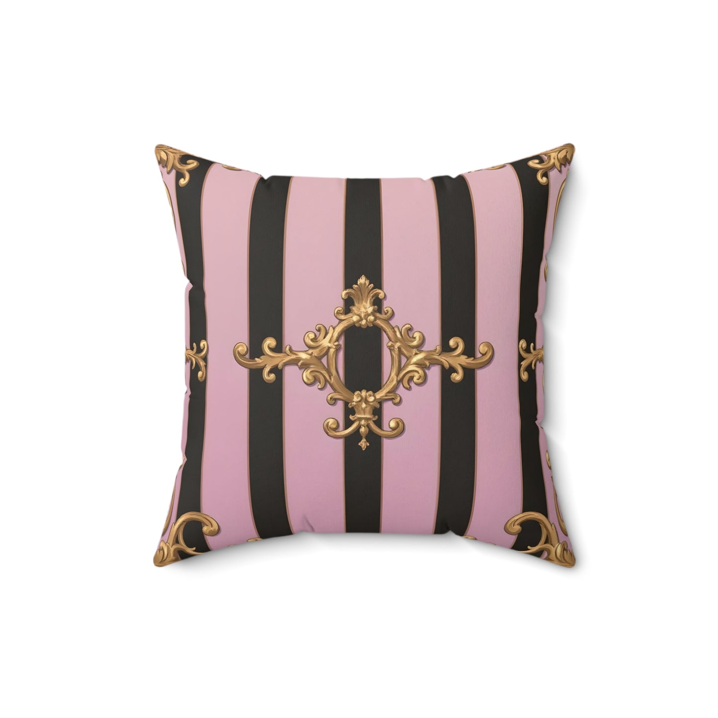 Elegant Faux Suede Pillow, Decorative Cushion, Chic Home Decor, Pink and Black Accent Pillow - Matte Lavender & Black Striped Gold Baroque