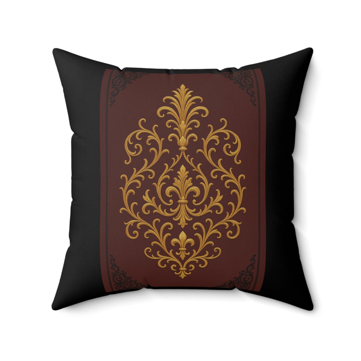 Dusk Burgundy-Black & Gold Baroque Faux Suede Pillow