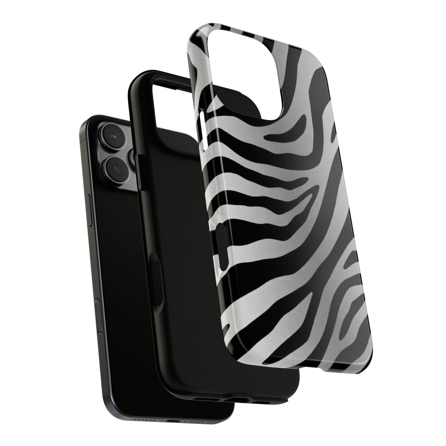 Zebra Print Tough Phone Case - Silver