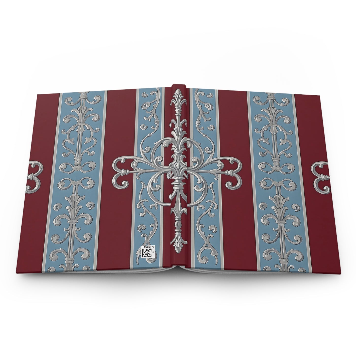Elegant Hardcover Journal - Classic Design for Writing & Reflection - Ice Blue & Burgundy Striped Baroque