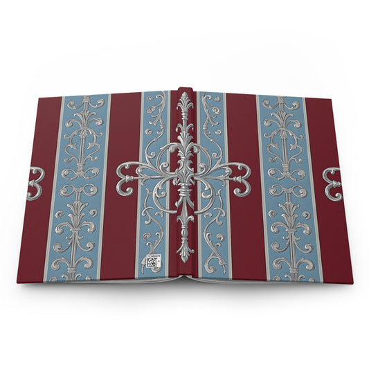 Elegant Hardcover Journal - Classic Design for Writing & Reflection - Ice Blue & Burgundy Striped Baroque