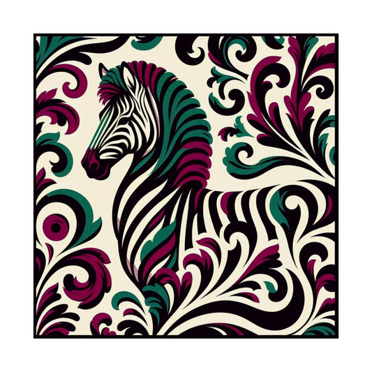 Floral Art Poster - Elegant Matte Vertical Wall Decor - Burgundy & Green Zebra Damask Design