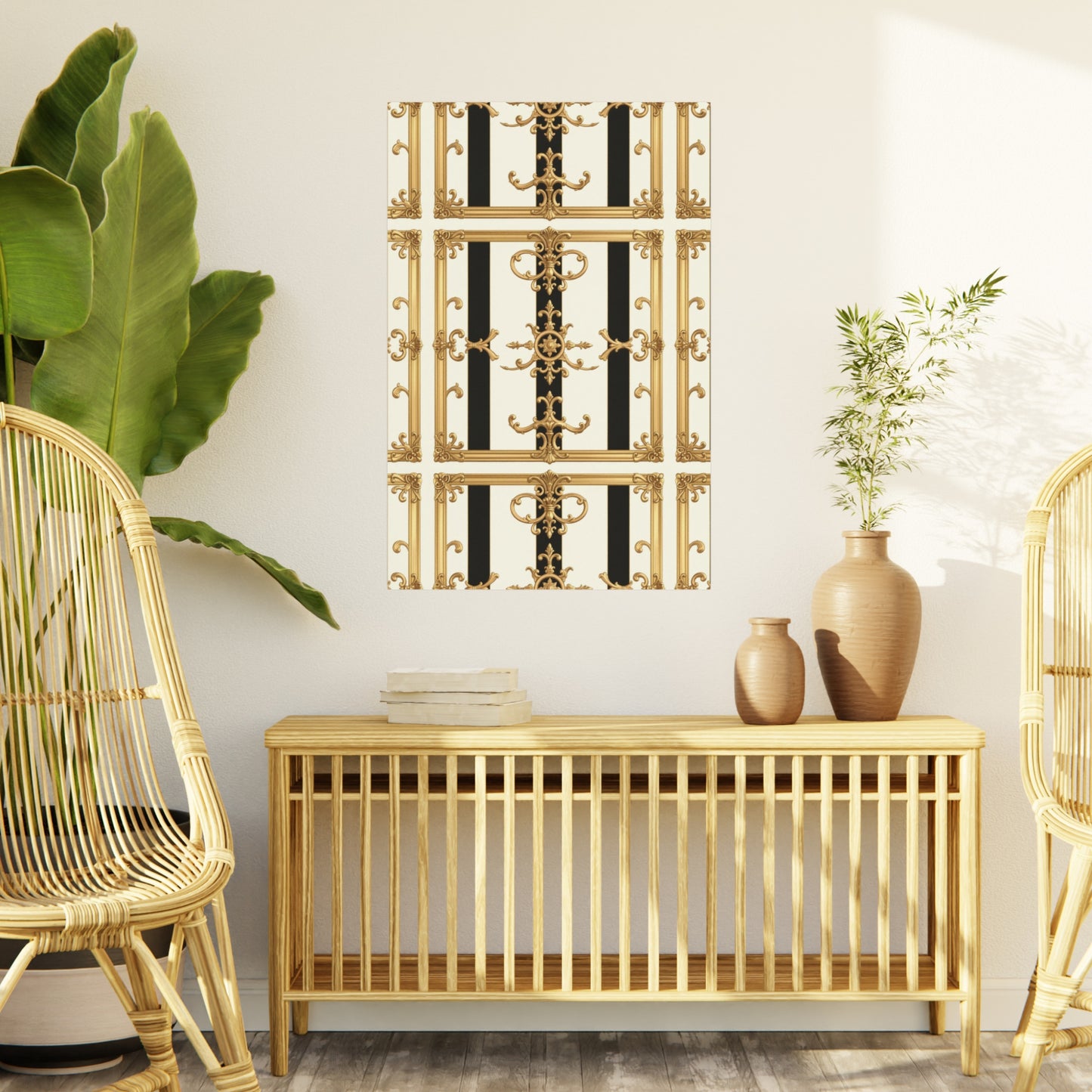 Elegant Foam Board Wall Art, Decorative Display, Home Decor, Office Decor, Visual Boards, Art Displays - Black & White Striped Gold Baroque