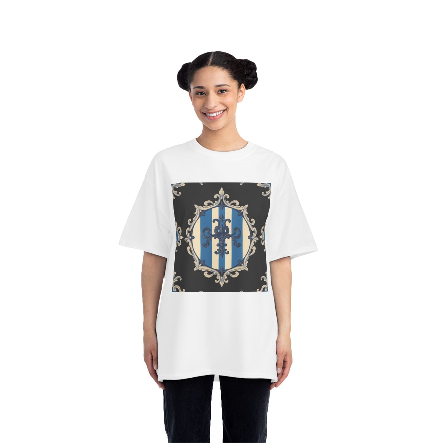 Elegant Blue & Alabaster Striped Baroque Short-Sleeve T-Shirt | Vintage Style, Graphic Tee, Casual Wear, Unisex Gift, Unique Design
