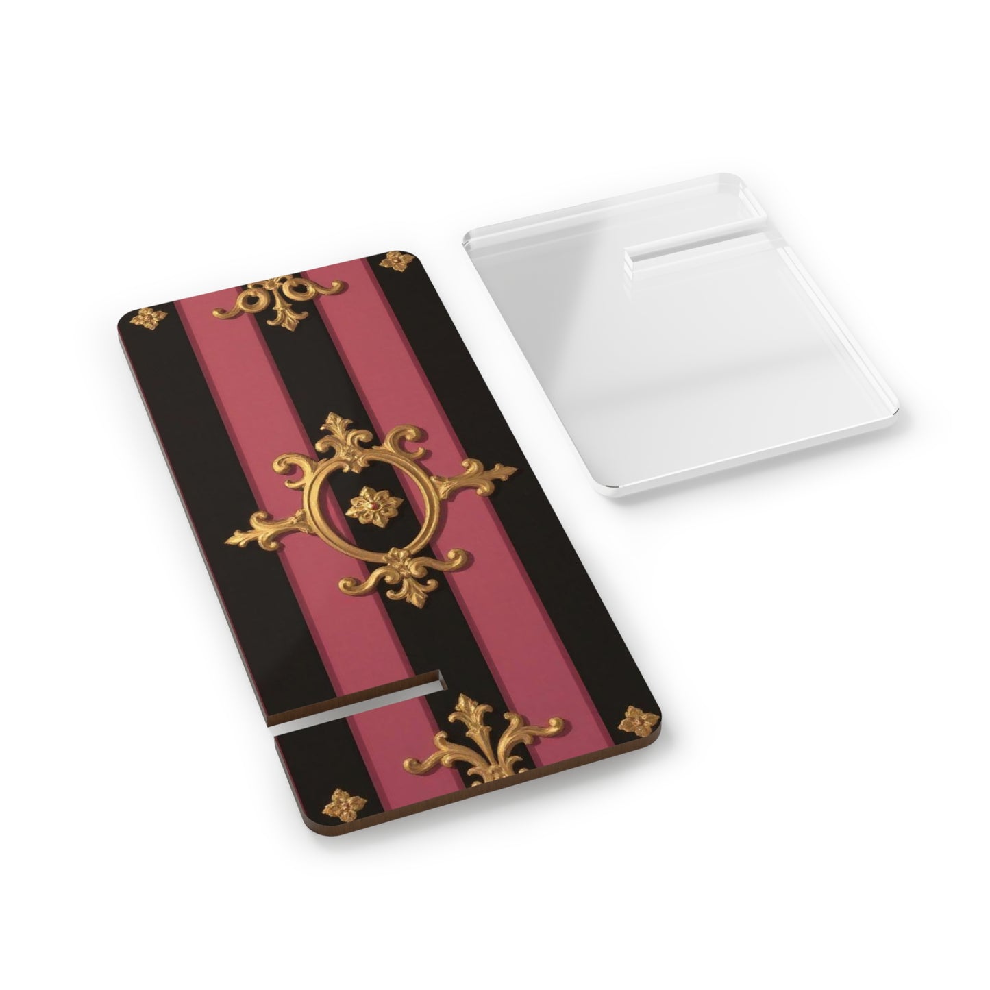 Elegant Black & Mauve Striped Gold Baroque Mobile Display Stand for Smartphones, Decorative Phone Holder, Desk Organizer Gift, Office Accessory