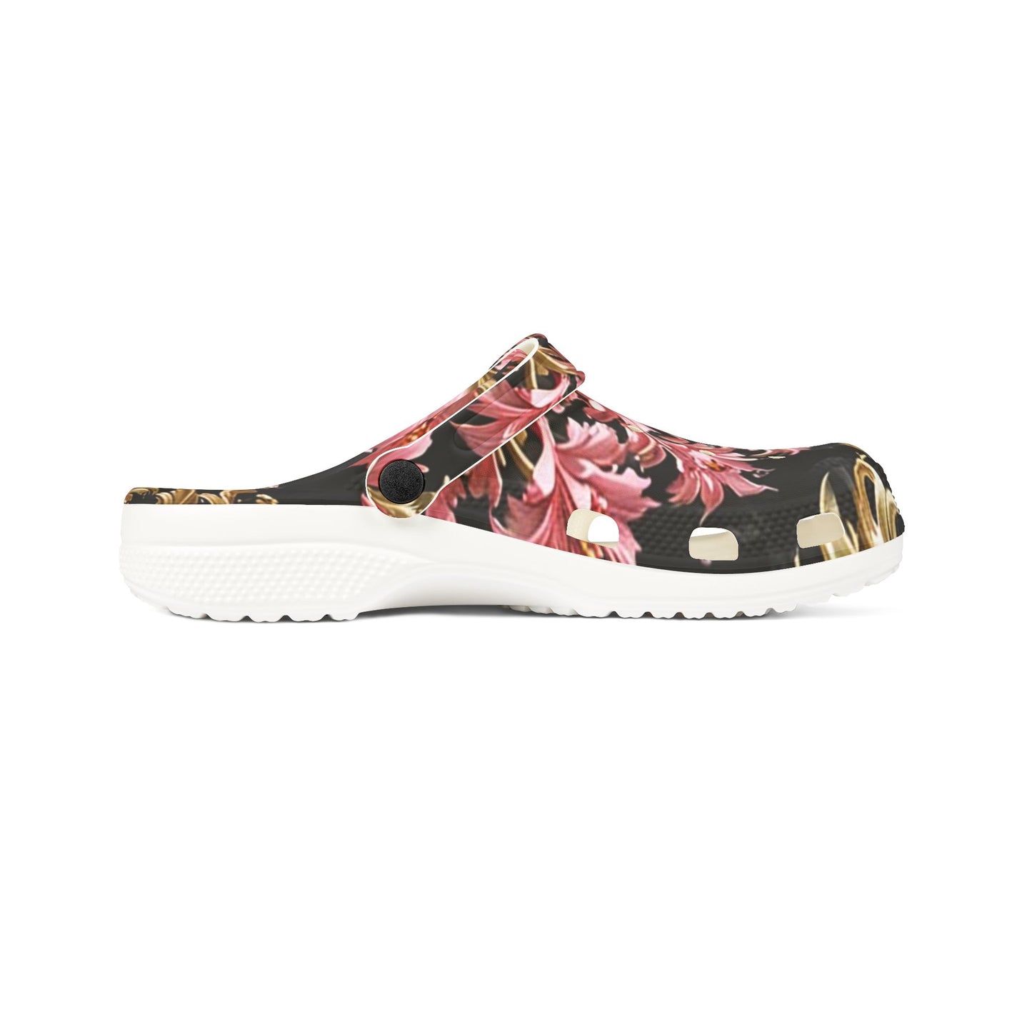 Floral Foam Clogs: Stylish Comfort Shoes for Everyday Wear, Garden Parties, Casual Outings - Black & Pink Oil Painting Style Rococo