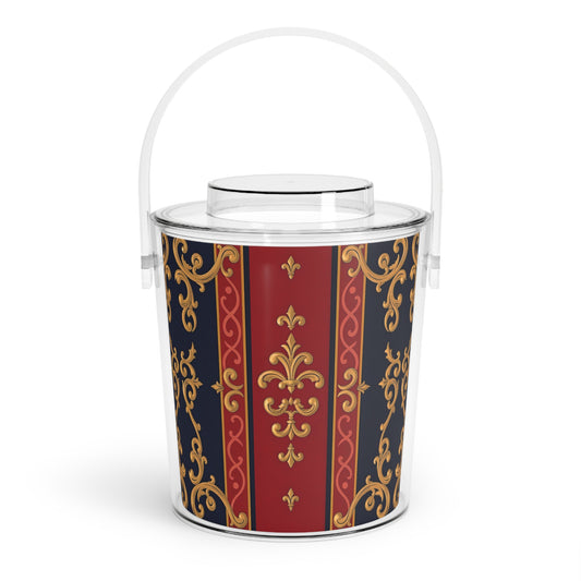Elegant Vintage Ice Bucket with Tongs, Decorative Drink Chiller, Barware, Entertaining Essentials, Wedding Gift - Midnight Blue & Dusk Red Gold Baroque