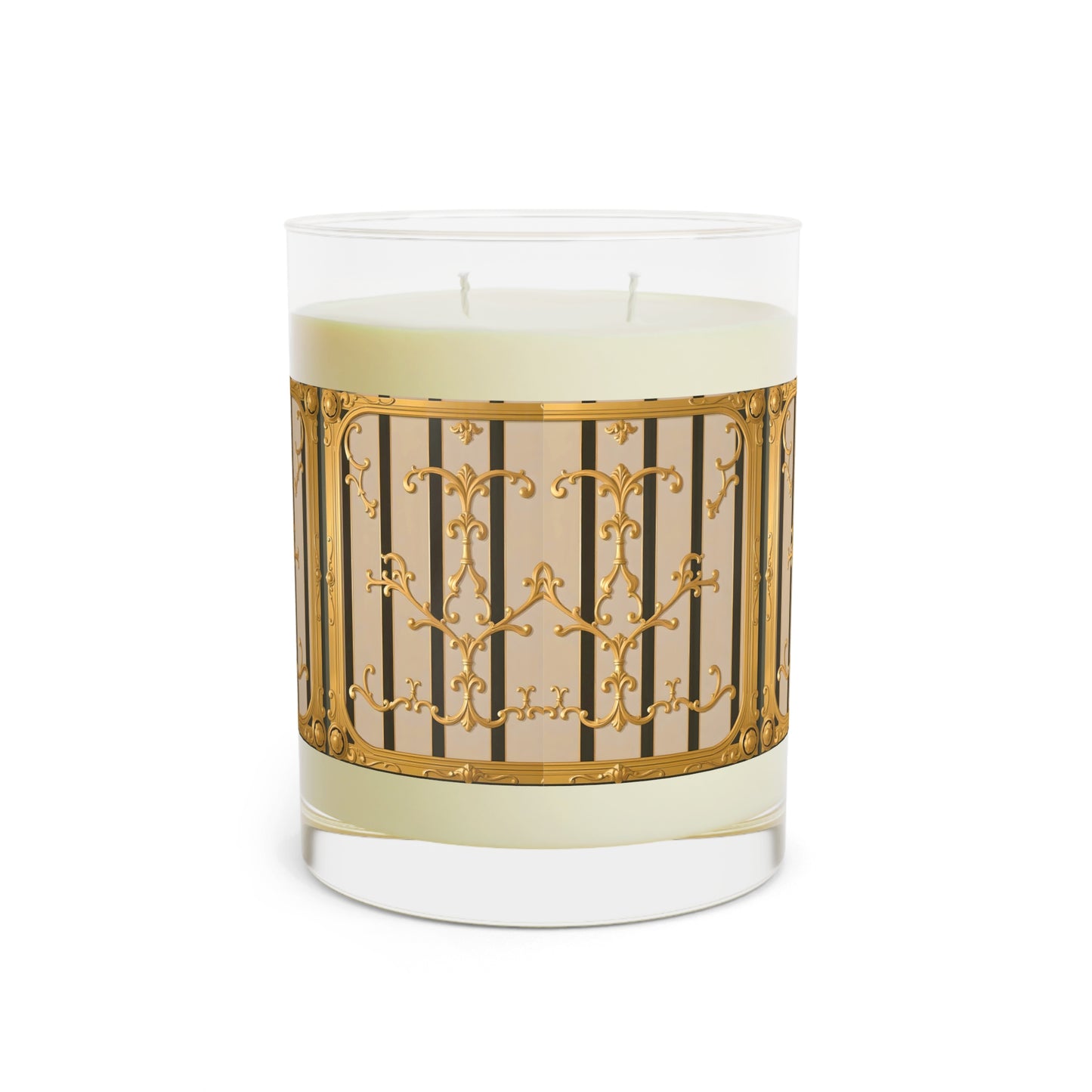 Elegant Scented Candle - Luxury Home Decor, Gift for Her, Relaxation, Aromatherapy, Holiday Gift, Candle Lovers - Beige Striped Gold Rococo