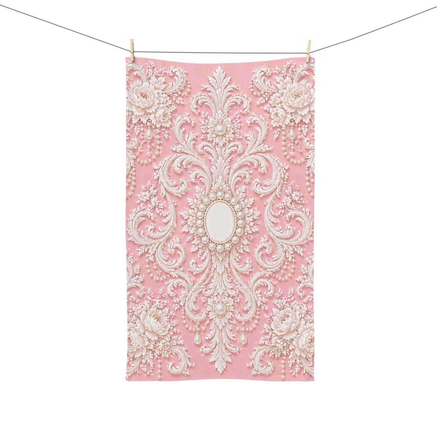 Pink Rococo Hand Towel — Ornate Pearl Rococo Accent