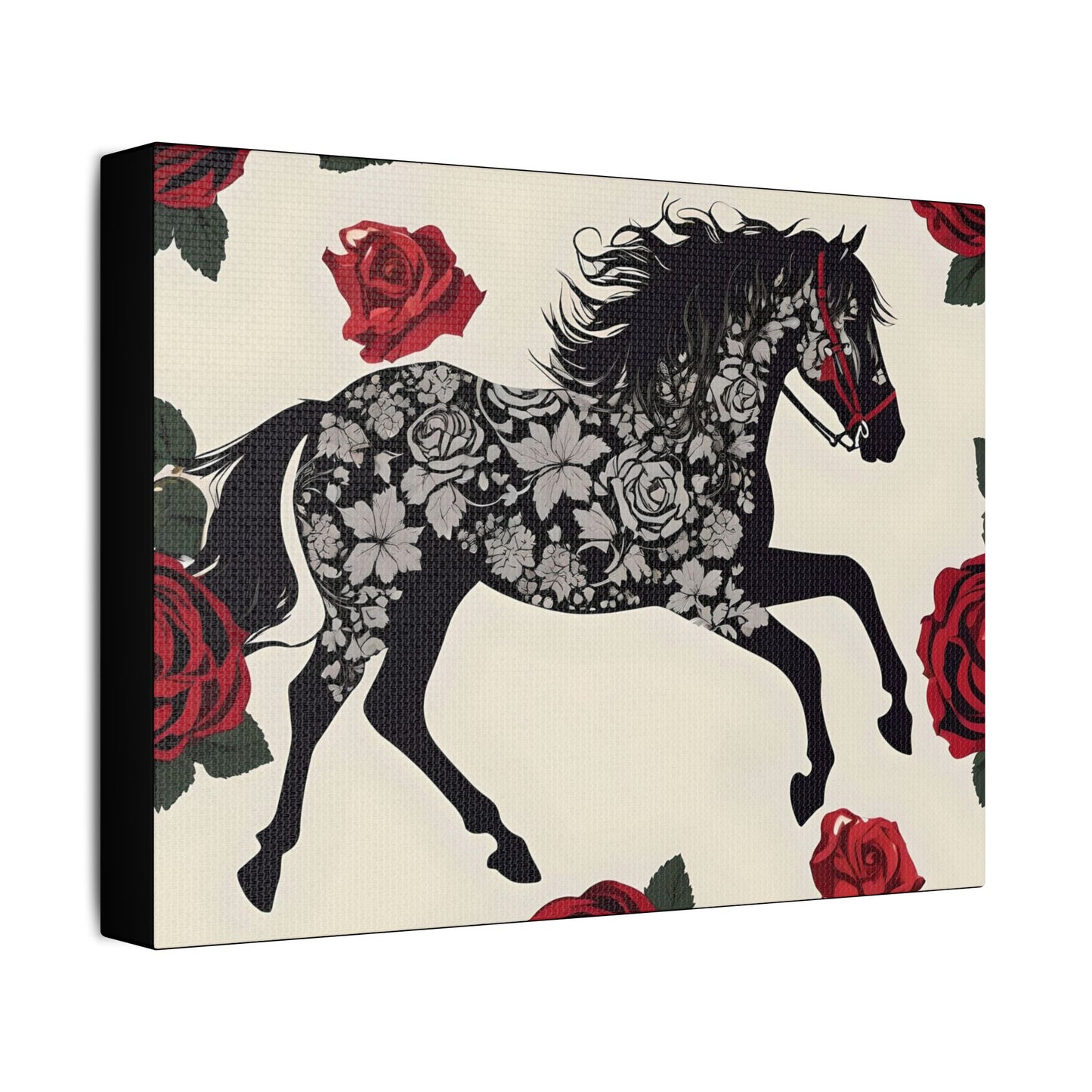 Art Print Canvas, Wall Decor, Satin Stretched Canvas, Equestrian Art, Office Decor, Home Decor - Horse & Roses
