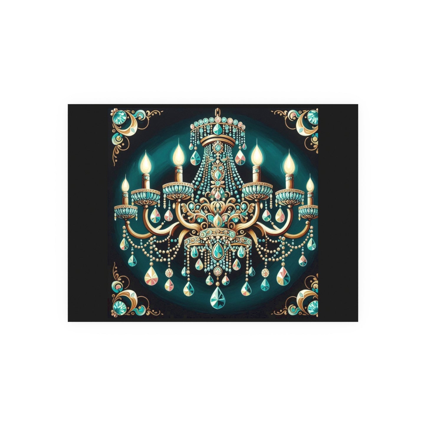 Elegant Chandelier Poster - Luxurious Wall Art for Home Décor - Teal Jeweled Chandelier