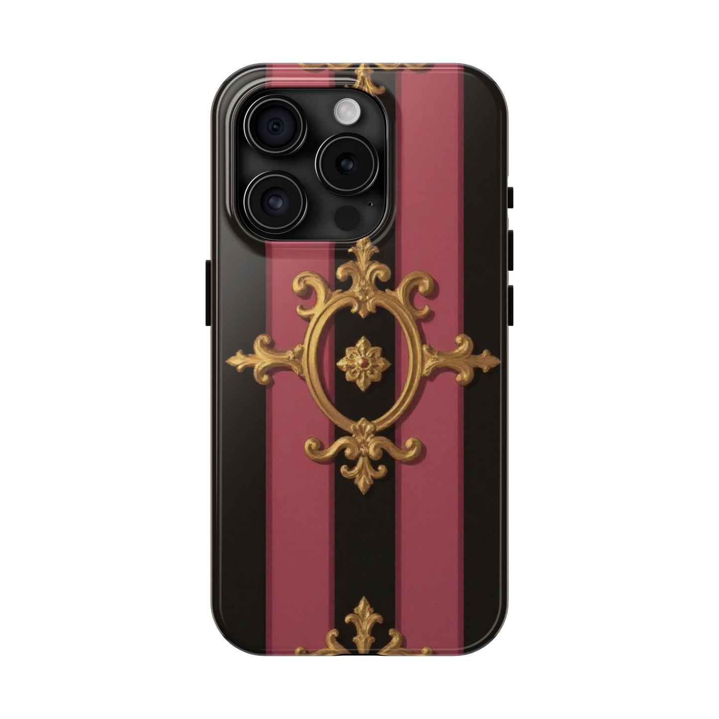 Elegant Black & Mauve Striped Gold Baroque Tough Phone Cases, Luxe Phone Covers, Fashionable Mobile Cases, Gift for Her, Holiday Phone Accessories