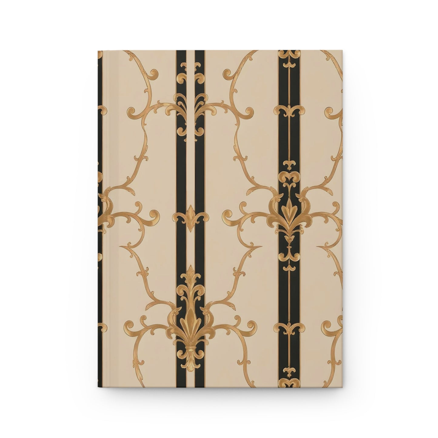 Elegant Floral Hardcover Journal - Vintage Inspired Notebook, Writing Journal, Gift for Writers, Diary - Black & Beige Striped Damask