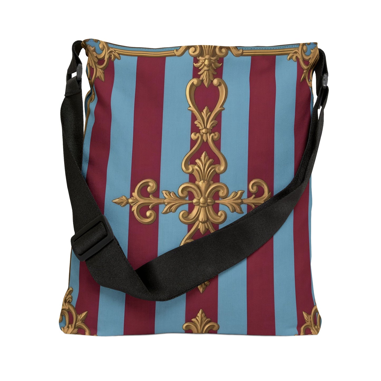 Elegant Adjustable Tote Bag, Stylish Shopping Bag, Chic Messenger Bag, Fashionable Tote for Everyday Use - Sky Blue & Maroon Striped Baroque
