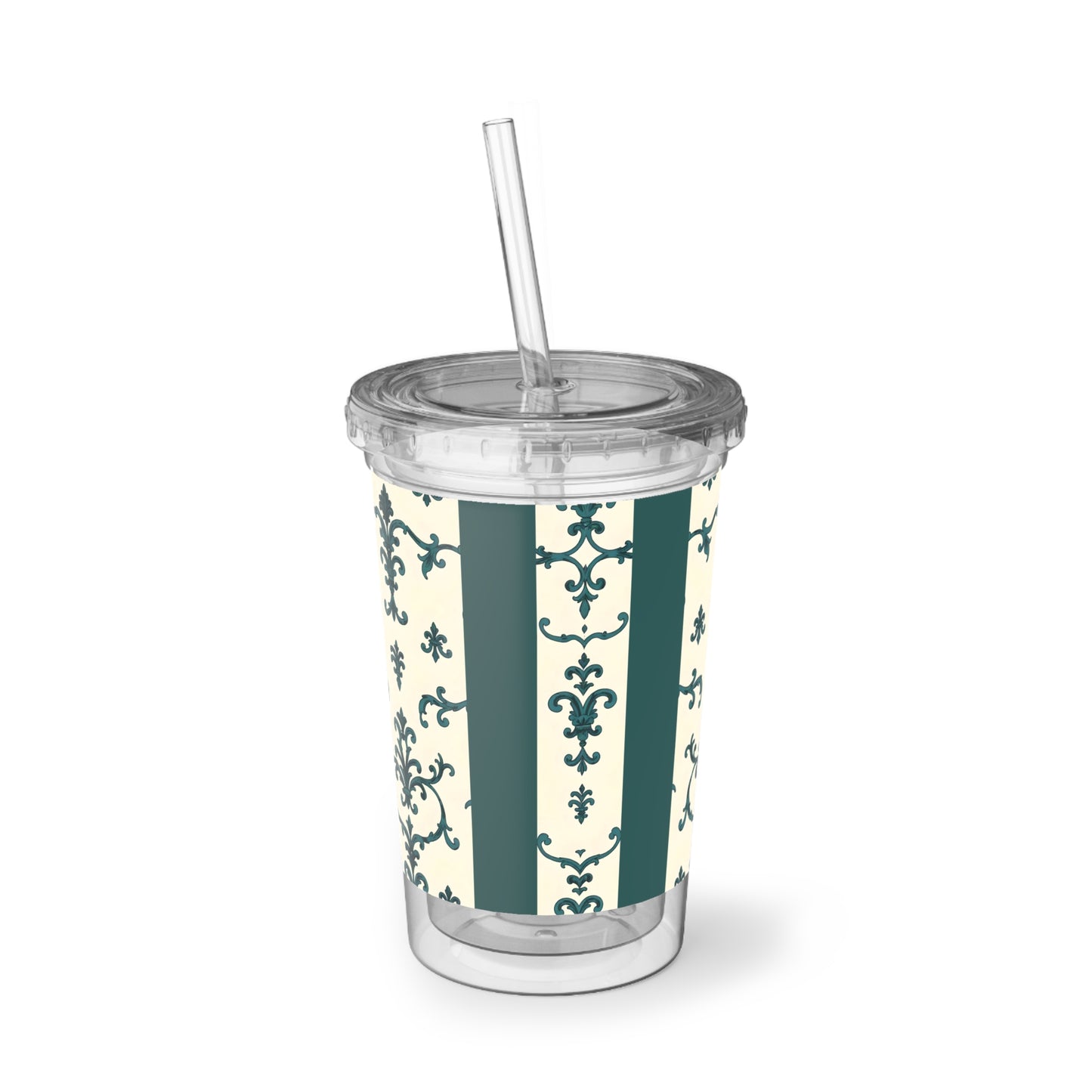 Suave Acrylic Tumbler, Elegant Drinkware for Home, Coffee and Tea Cup, Ideal Gift for Birthday, Bridal Shower, Party Favor - Teal Striped Rococo