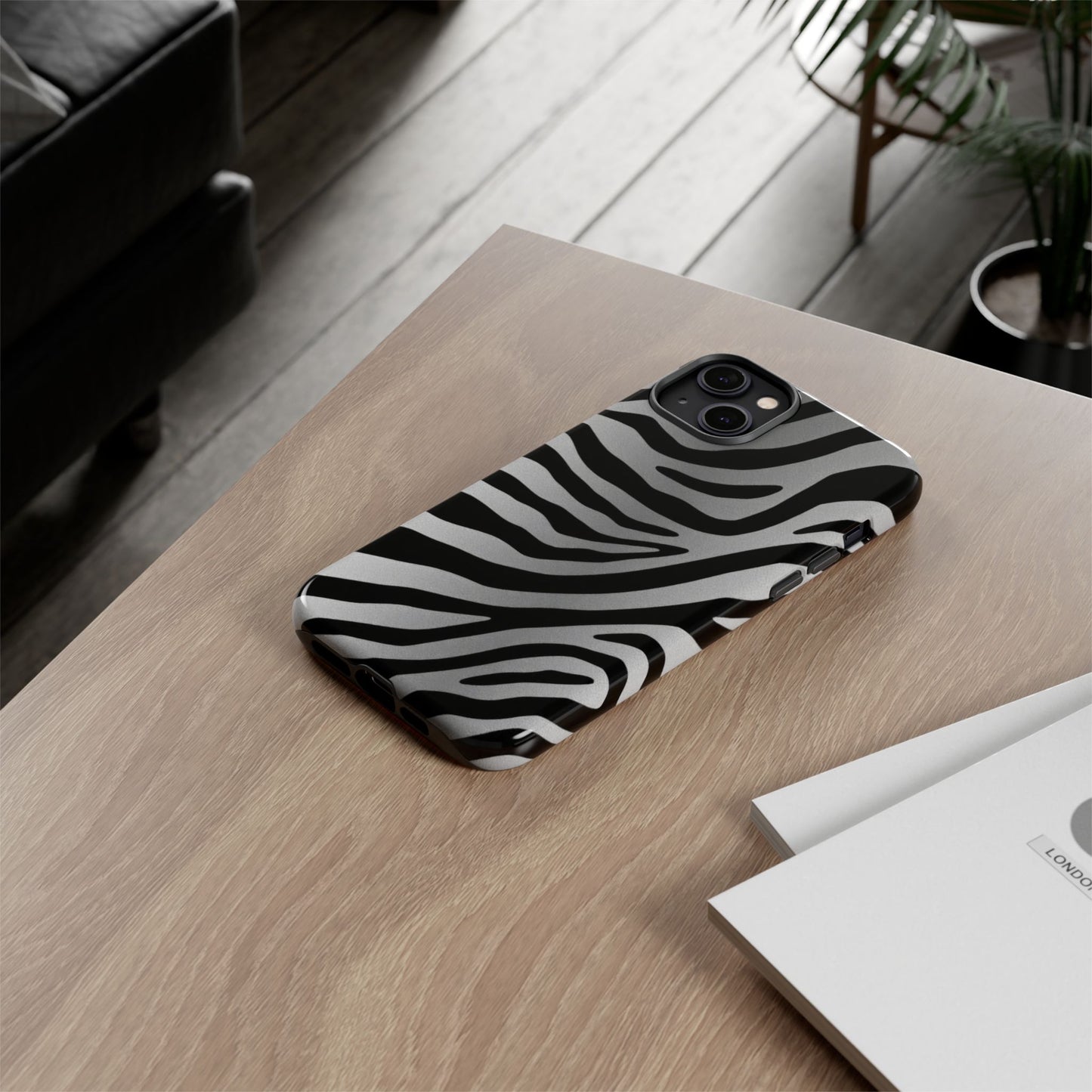 Zebra Print Tough Phone Case - Silver