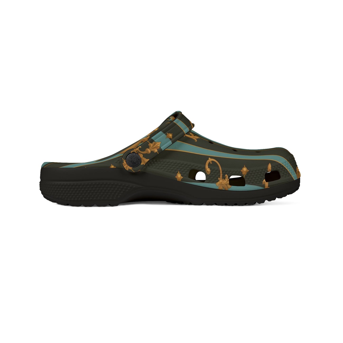 Chic EVA Foam Slippers - Stylish Comfort for Home, Casual Outings, Gardening, Parties, and Spa Days - Black & Turquoise Striped Baroque