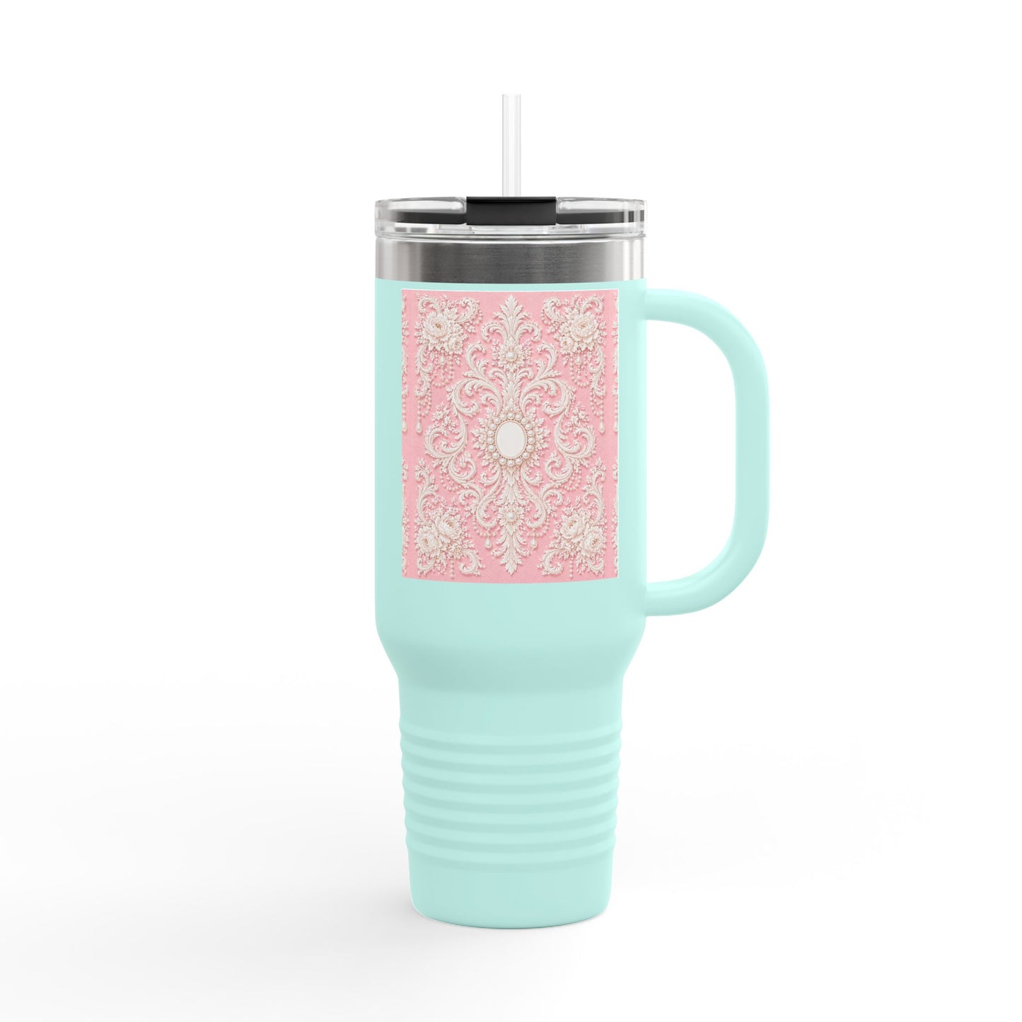Pink Rococo 40oz Insulated Travel Mug – Pink Vintage Rococo Design