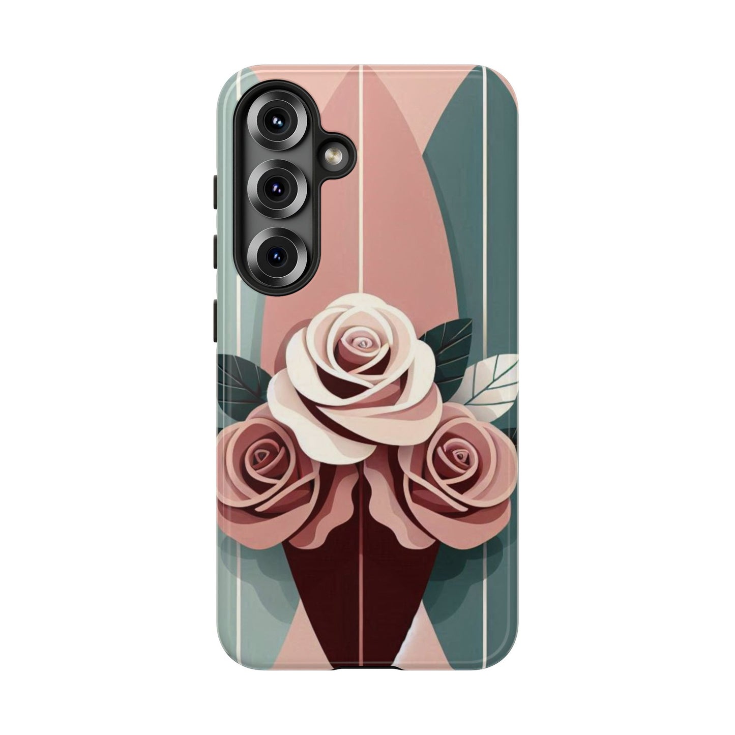 Phone Case - Burgundy, Matte Mauve & Teal Surfboard & Roses Design