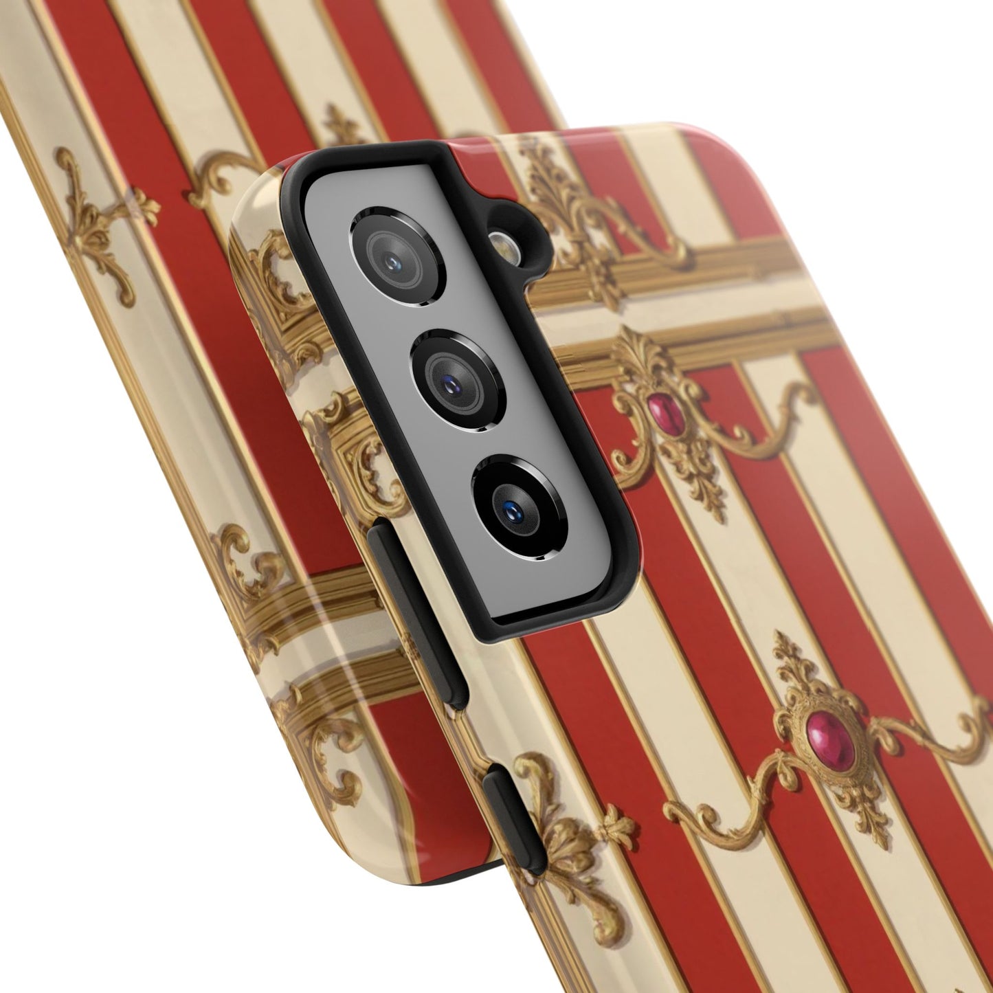 Elegant Alabaster & Dusk Orange Striped Baroque Tough Phone Case - Stylish Protection for Your Device