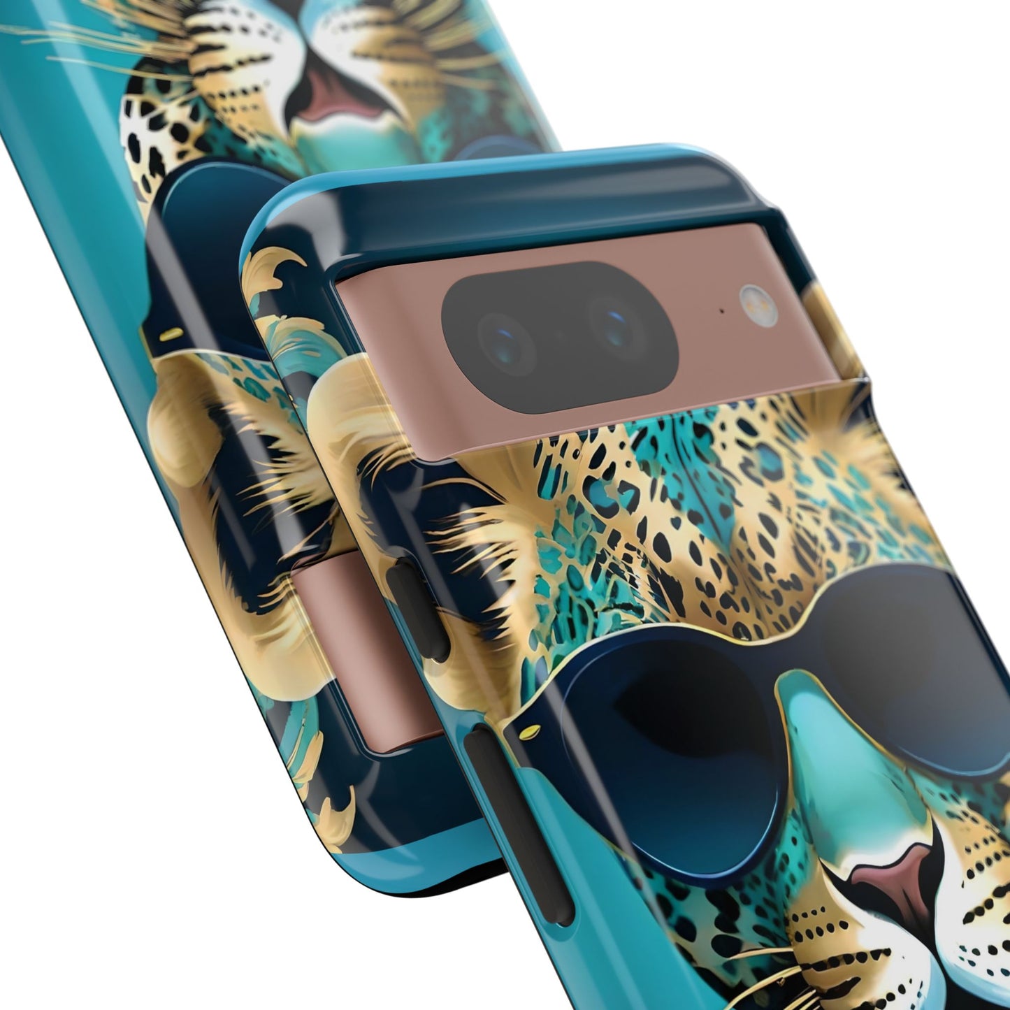 Phone Case - Aqua & Gold Leopard In Sunglasses Design