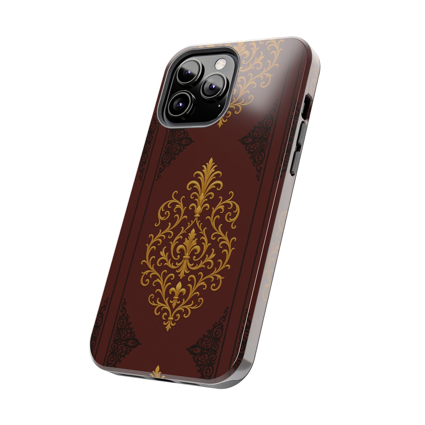 Dusk Burgundy-Black & Gold Baroque Tough Phone Case — Ornate Gold Baroque on Burgundy