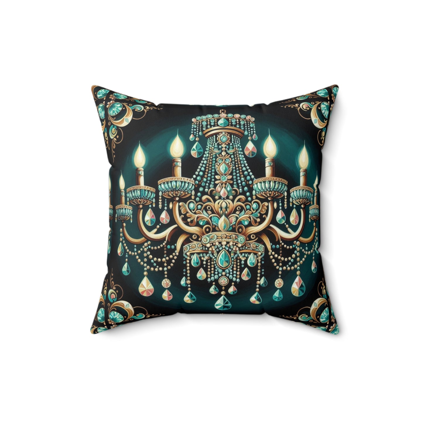 Glamorous Chandelier Decor Pillow, Elegant Home Accent, Luxury Cushion, Living Room Decor - Teal Jeweled Chandelier
