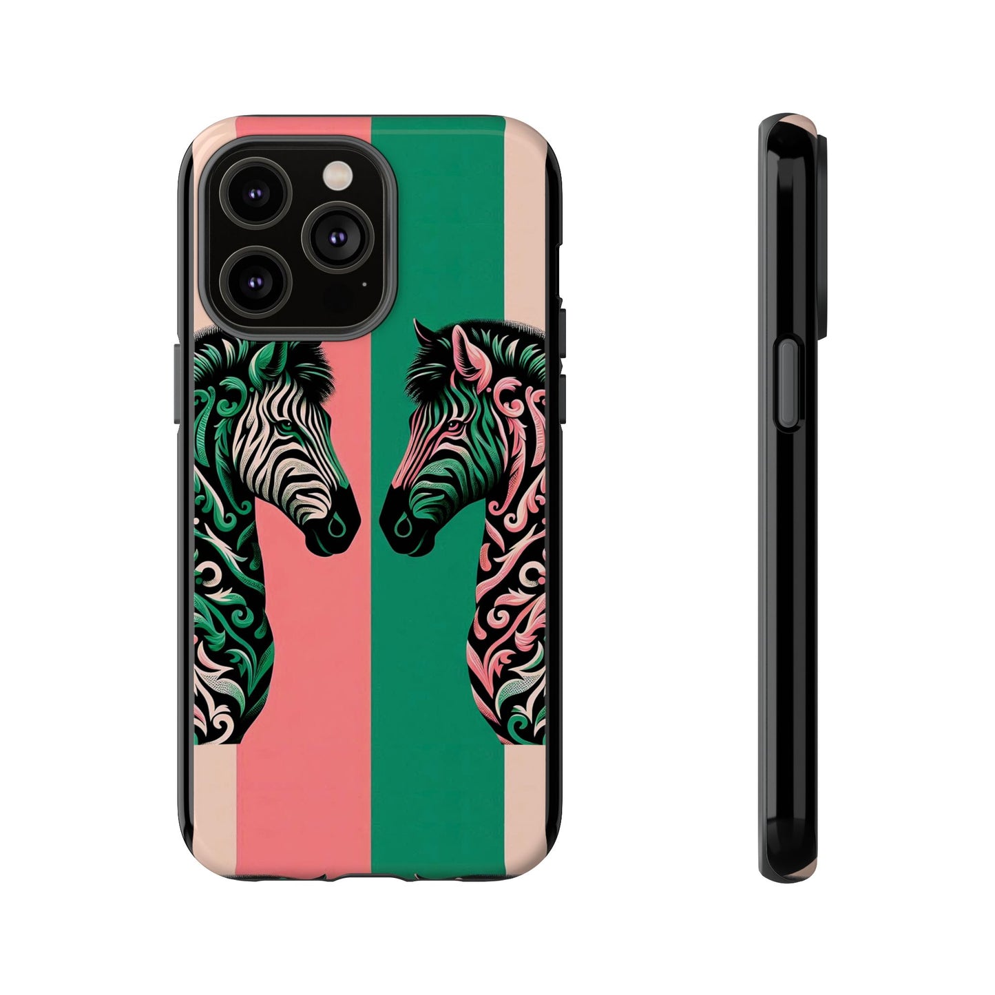 Phone Case - Elegant Pink & Green Zebra Damask Design