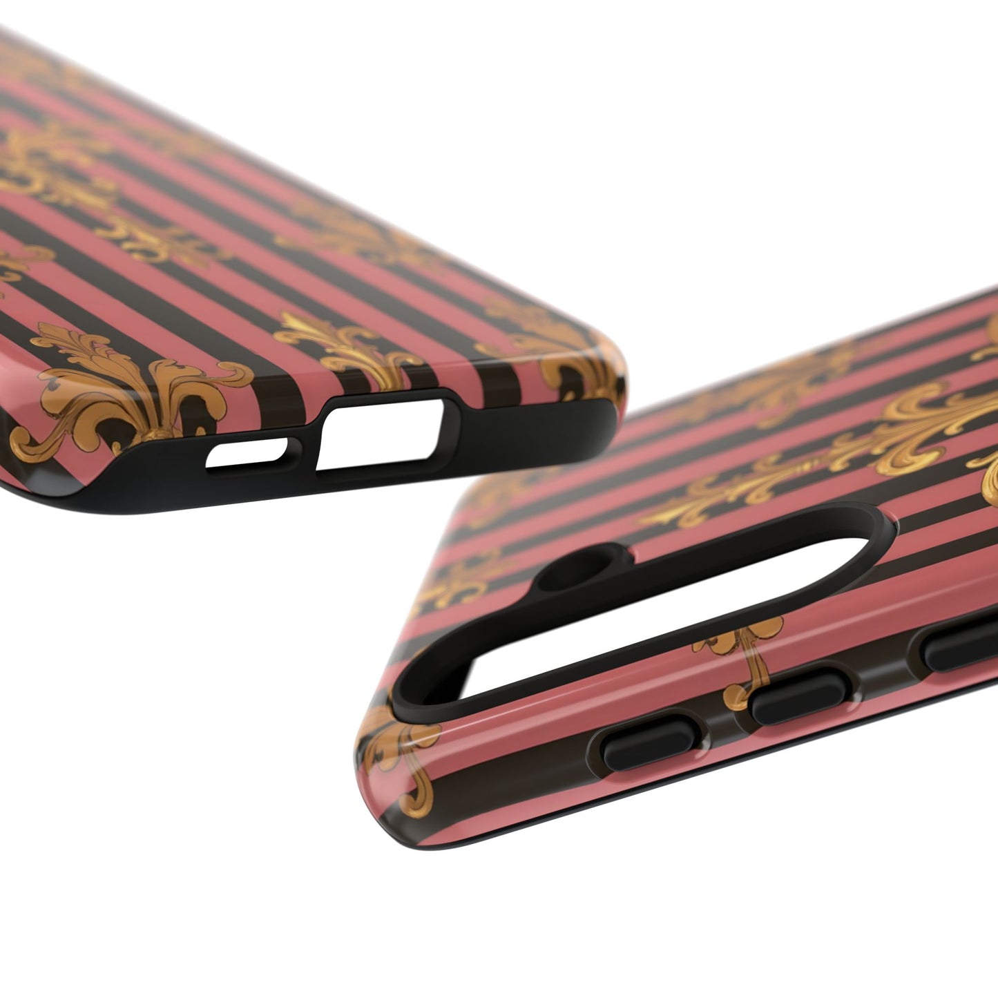 Elegant Floral Motif Phone Case - Tough Cases with Vintage Design - Mauve Striped Gold Damask