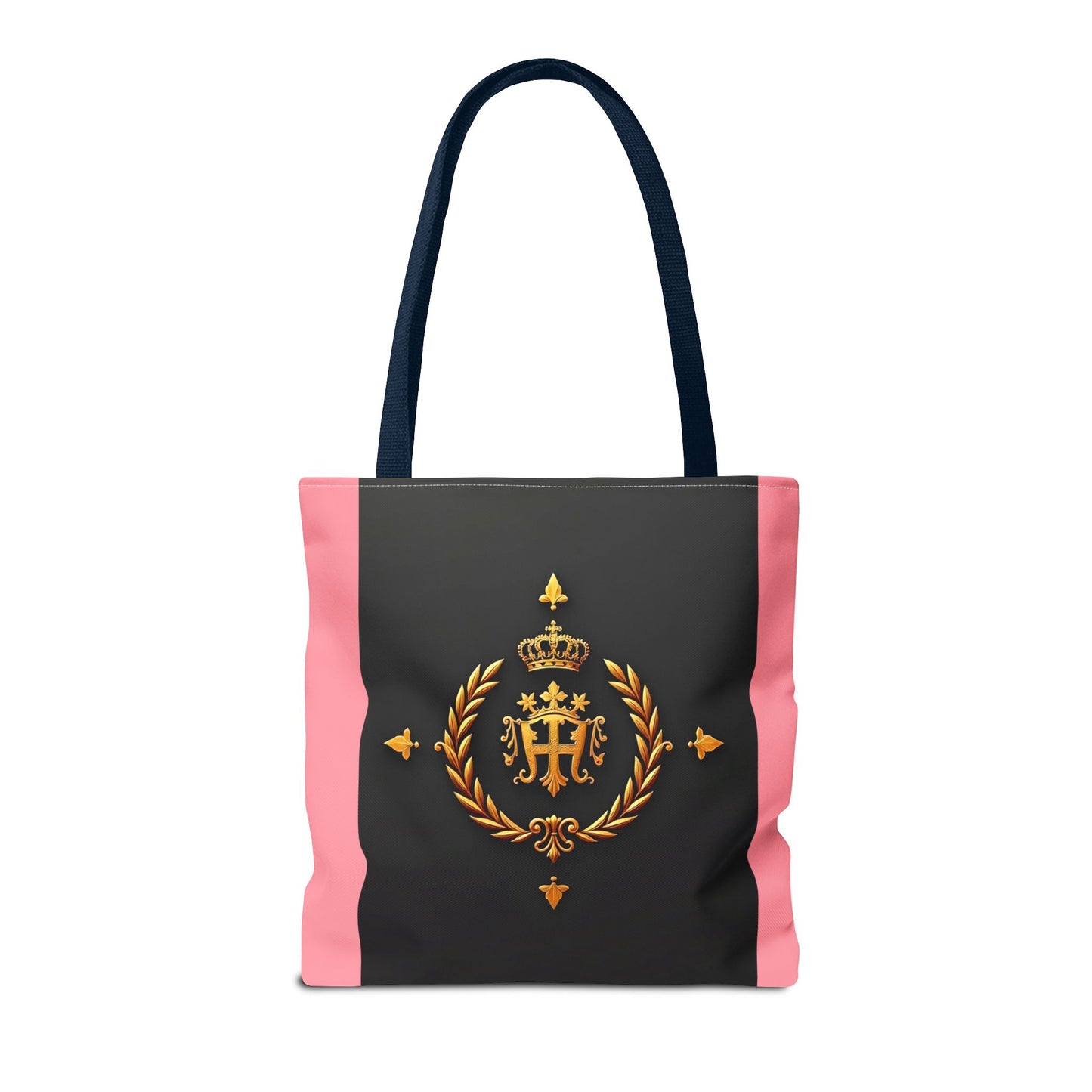 Elegant Monogrammed Tote Bag - Chic Shopper, Eco-Friendly Carryall, Personalized Gift, Stylish Accessory - Pink Striped Gold Crest