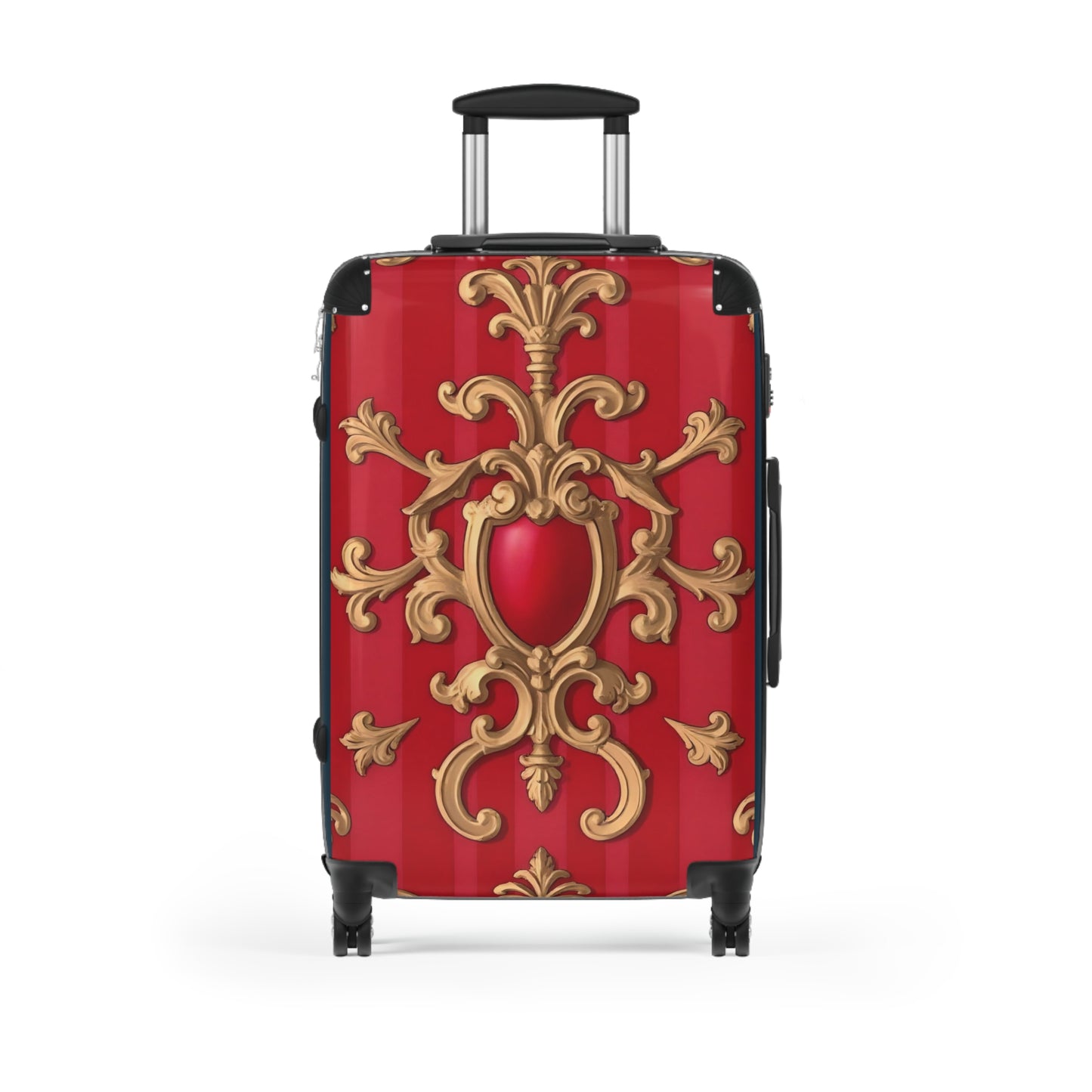 Elegant Red Ornate Suitcase - Travel Luggage for Stylish Journeys, Weekend Getaways, Fashionable Travel, Gift for Travelers - Red Baroque