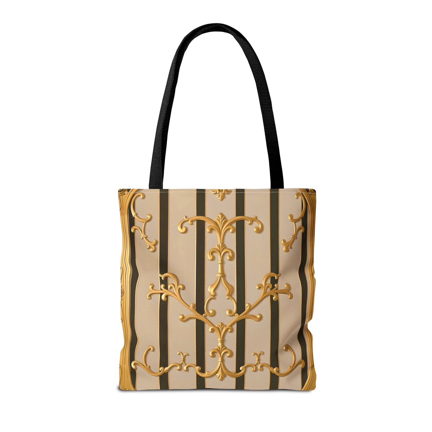 Elegant Gold Pattern Tote Bag - Stylish Carryall for Everyday Use, Eco-Friendly Shopping, Gift for Her - Beige Striped Gold Rococo