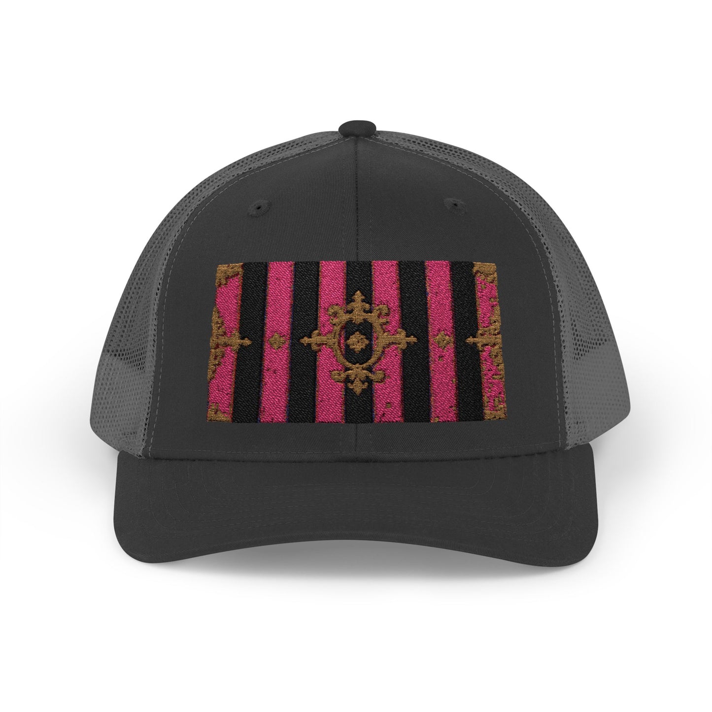 Stylish Snapback Trucker Cap with Black & Mauve Striped Gold Baroque, Trendy Fashion Hat, Perfect Gift for Him/Her
