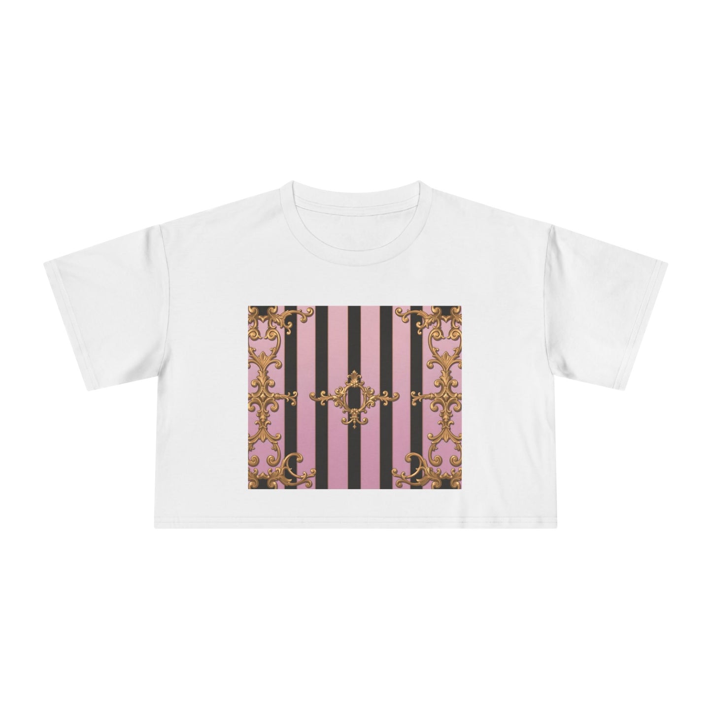 Chic Baroque Women's Crop Tee, Boho Style Top, Casual Summer Shirt, Trendy Gift for Her, Stylish Crop Top for Festivals & Everyday