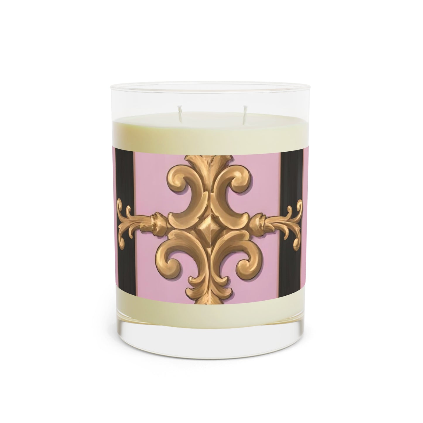 Elegant Pink Floral Scented Candle - Luxurious Home Decor, Gift for Her, Aromatherapy, Relaxation - Matte Lavender & Black Striped Gold Baroque