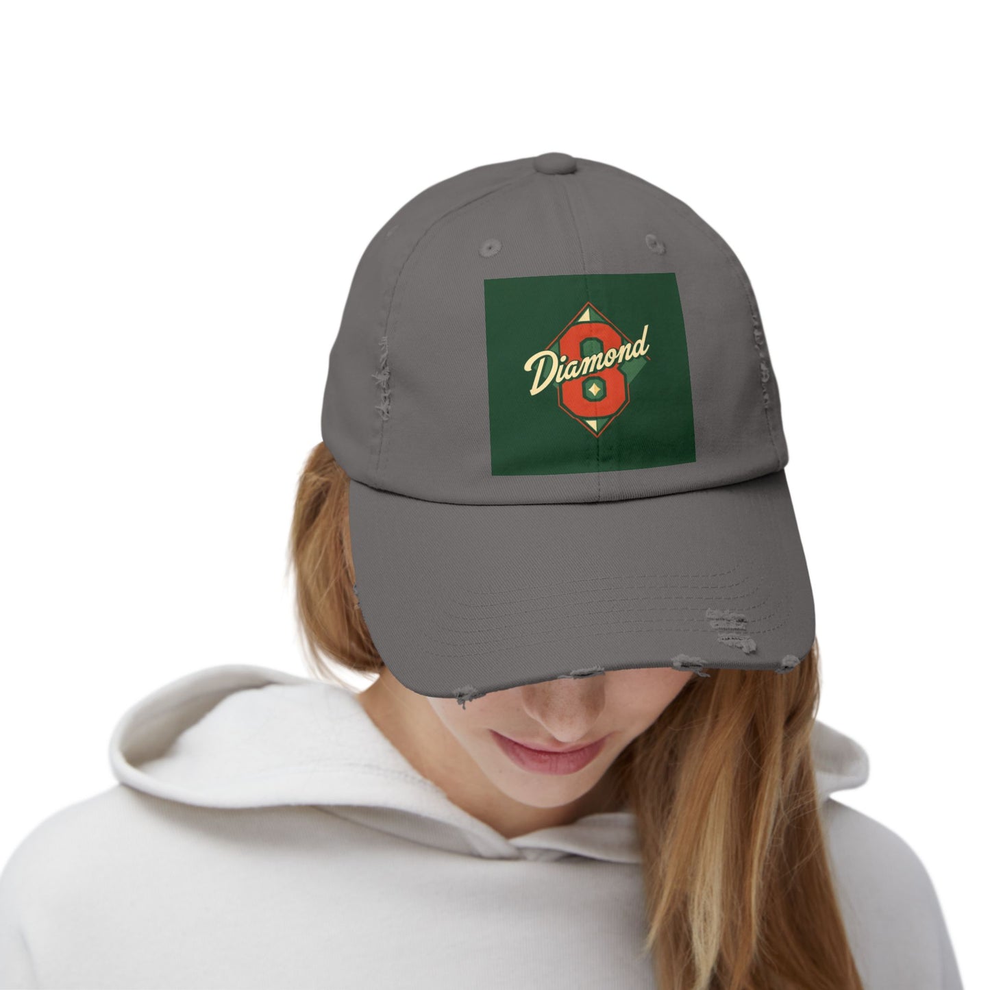 Unisex Distressed Cap - Vintage Baseball Style Hat, Cool Casual Headwear - Diamond 8
