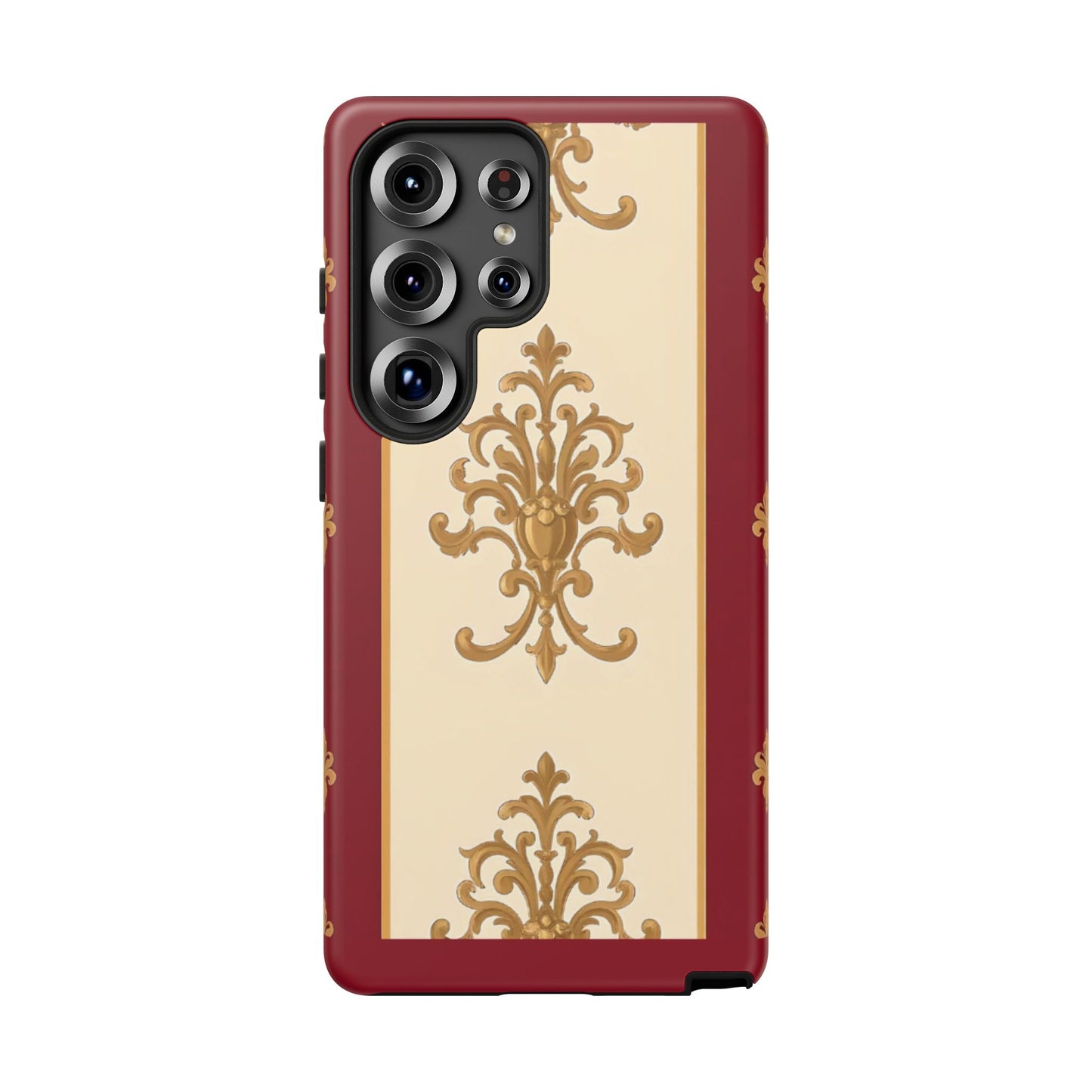 Elegant Floral Motif Phone Case - Tough Cases with Vintage Design - Dusk Red Striped Gold Damask