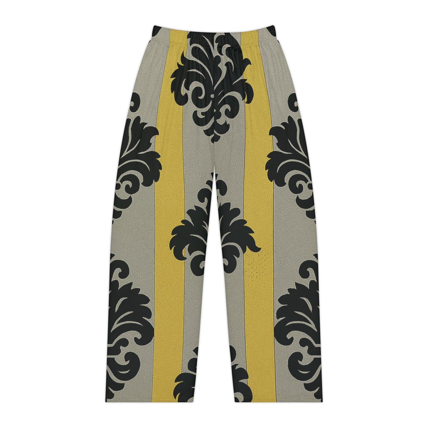 Chic Women's Pajama Pants, Elegant Loungewear, Cozy Relaxation, Sleepwear Gift, Home Comfort Pants - Silver & Gold Striped Black Baroque