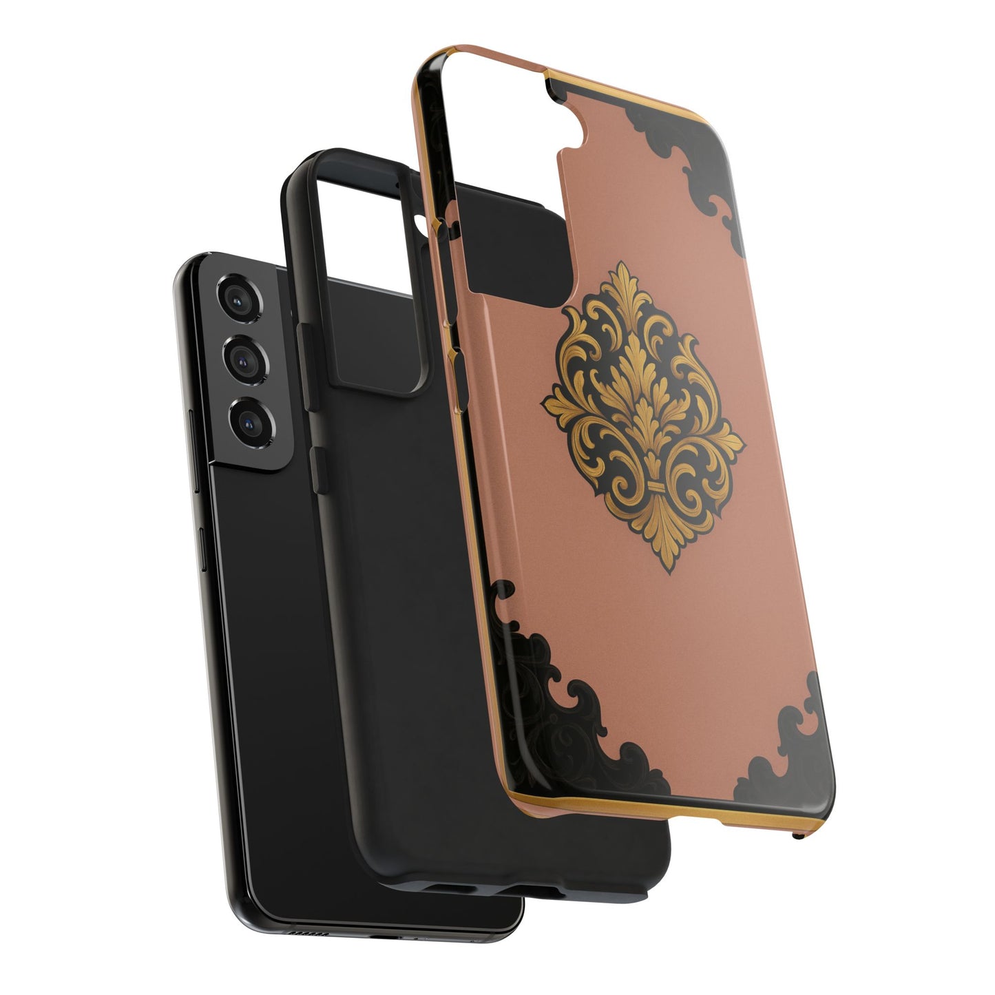 Mauve & Black-Gold Baroque Tough Phone Case — Ornate Protective iPhone Cover