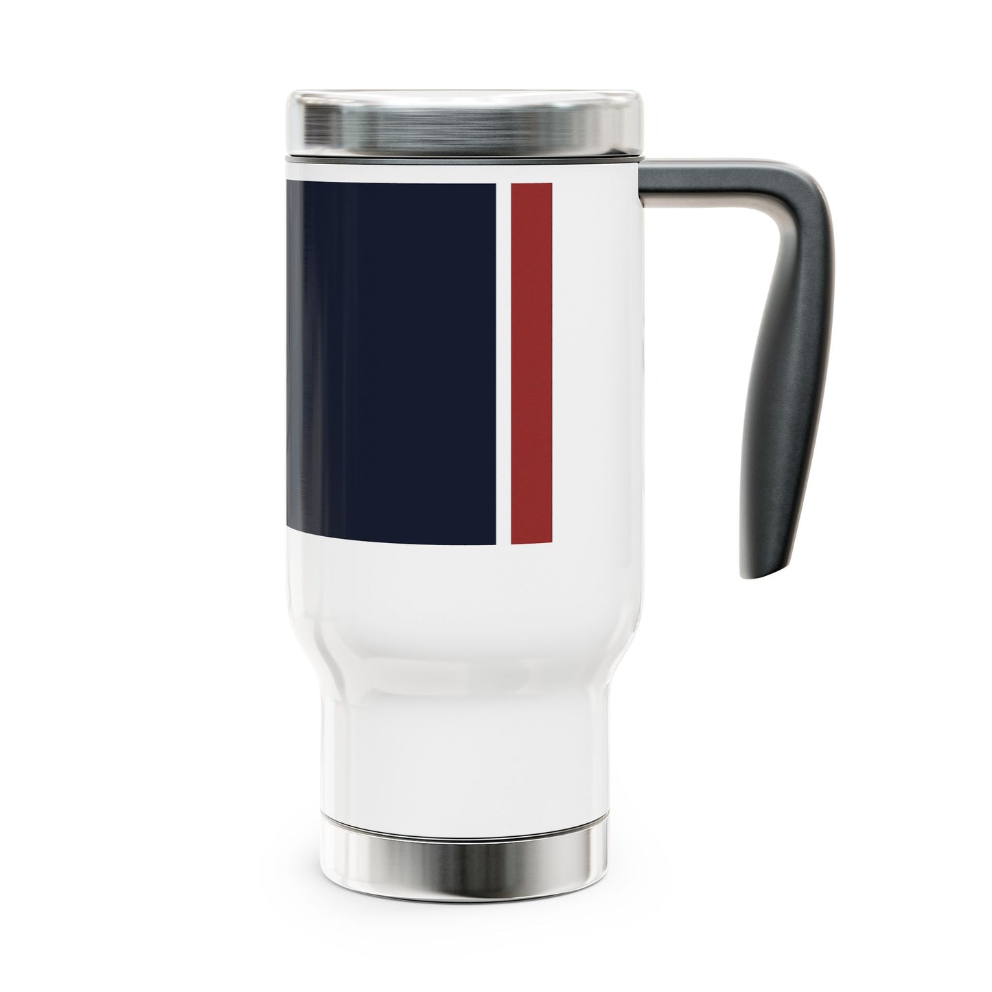 Lunar Midnight & Red-White Striped Stainless Steel Travel Mug with Handle, 14oz